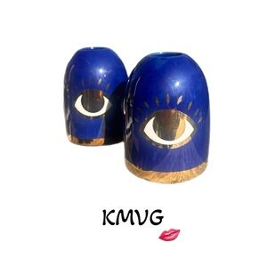 Ocelli Candlestick Holders Blue & Gold Evil Eye -A Pair 4” x 2.5”